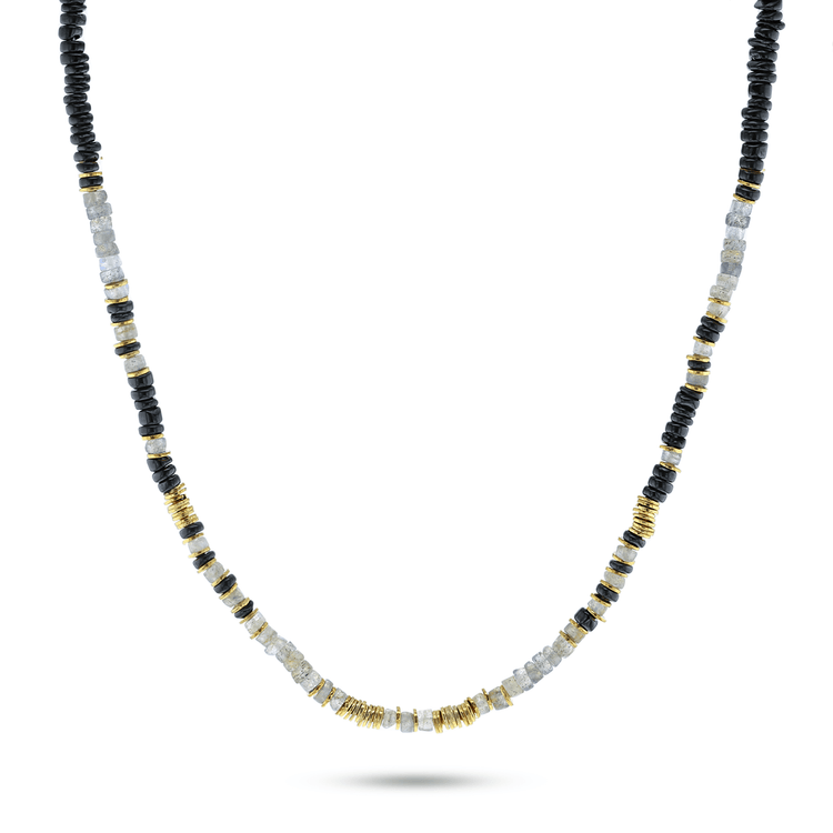 Collier perles doré Or jaune 18k assemblé de labradorite et onyx noir - Maison Di Giorgio