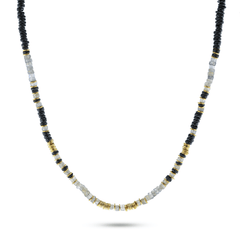Collier perles doré Or jaune 18k assemblé de labradorite et onyx noir - Maison Di Giorgio