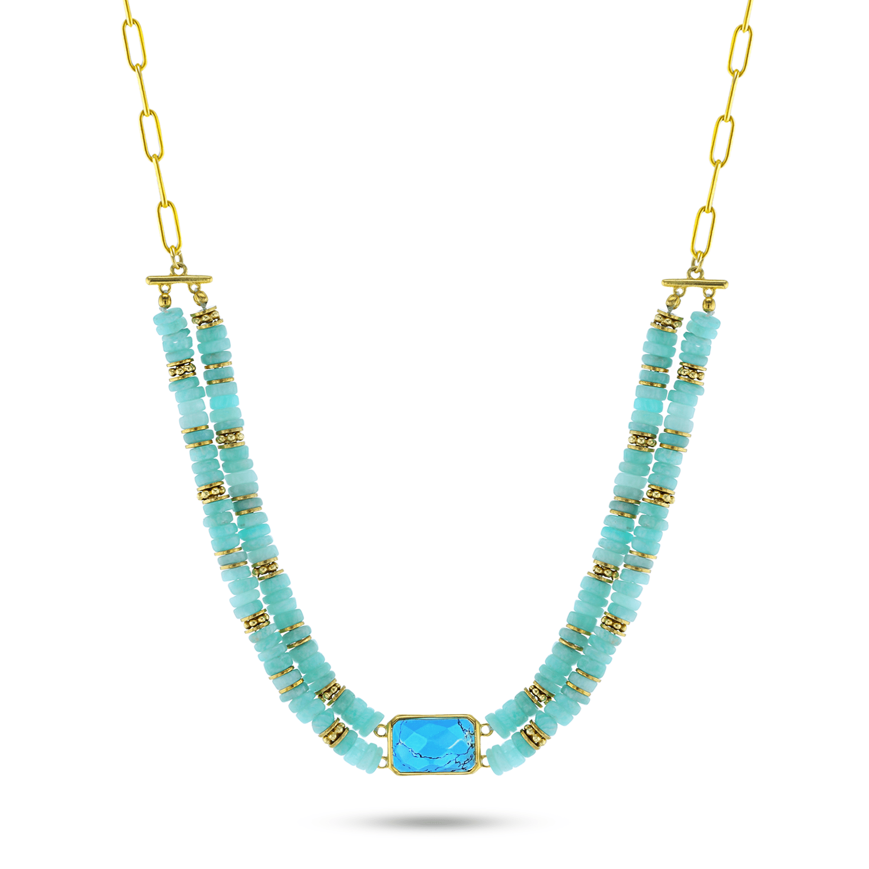 Collier perles doré Or jaune 18k assemblé d'amazonite et turquoise - Maison Di Giorgio