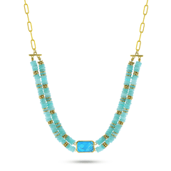Collier perles doré Or jaune 18k assemblé d'amazonite et turquoise - Maison Di Giorgio