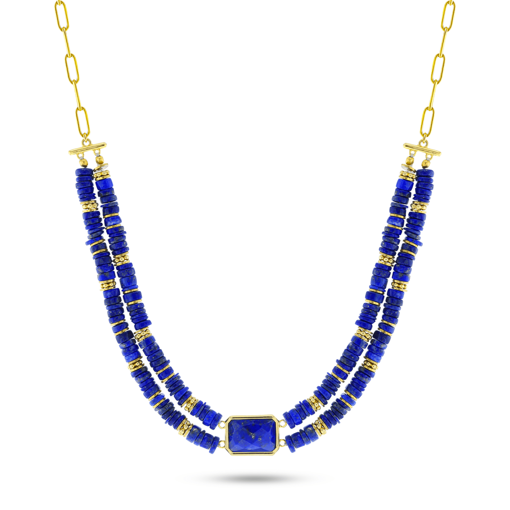 Collier perles doré Or jaune 18k assemblé de lapis - lazuli - Maison Di Giorgio