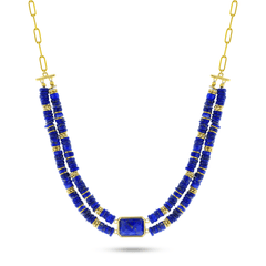 Collier perles doré Or jaune 18k assemblé de lapis - lazuli - Maison Di Giorgio