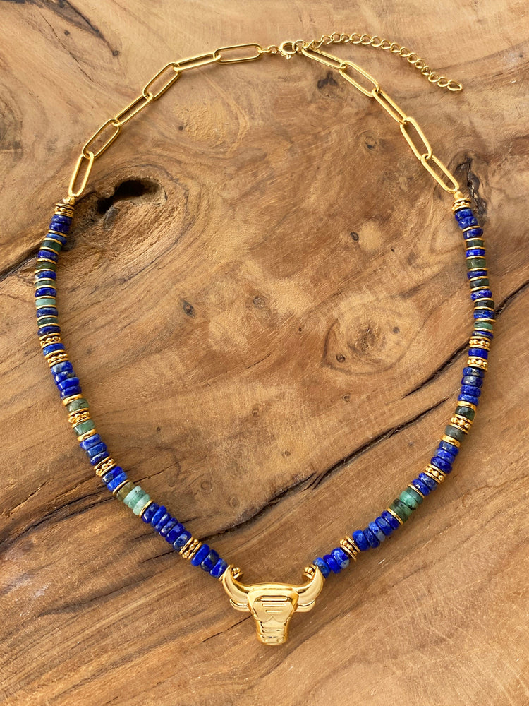 Collier perles doré Or jaune 18k, Lapis-lazuli, Jade - Maison Di Giorgio