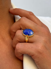 Bague dorée Or jaune 18k assemblée de Lapis - lazuli - Maison Di Giorgio