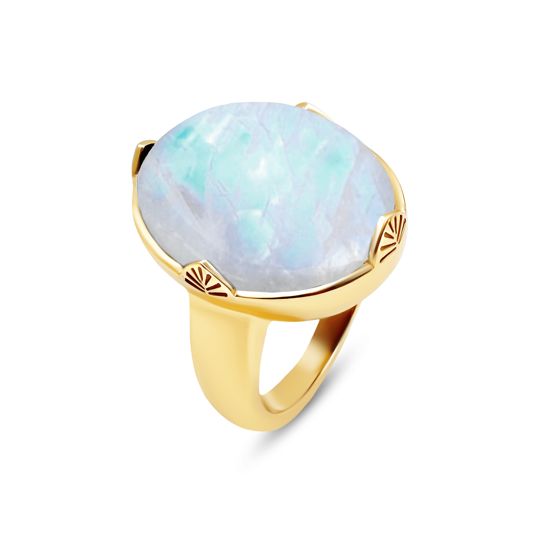 Bague dorée Or jaune 18k assemblée de Pierre de Lune arc - en - ciel - Maison Di Giorgio