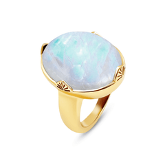 Bague dorée Or jaune 18k assemblée de Pierre de Lune arc - en - ciel - Maison Di Giorgio
