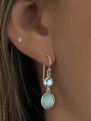 Boucles d'oreilles en Argent 925 plaqué Rhodium et assemblées de Topaze bleue et Calcédoine aqua - Maison Di Giorgio
