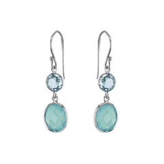 Boucles d'oreilles en Argent 925 plaqué Rhodium et assemblées de Topaze bleue et Calcédoine aqua - Maison Di Giorgio