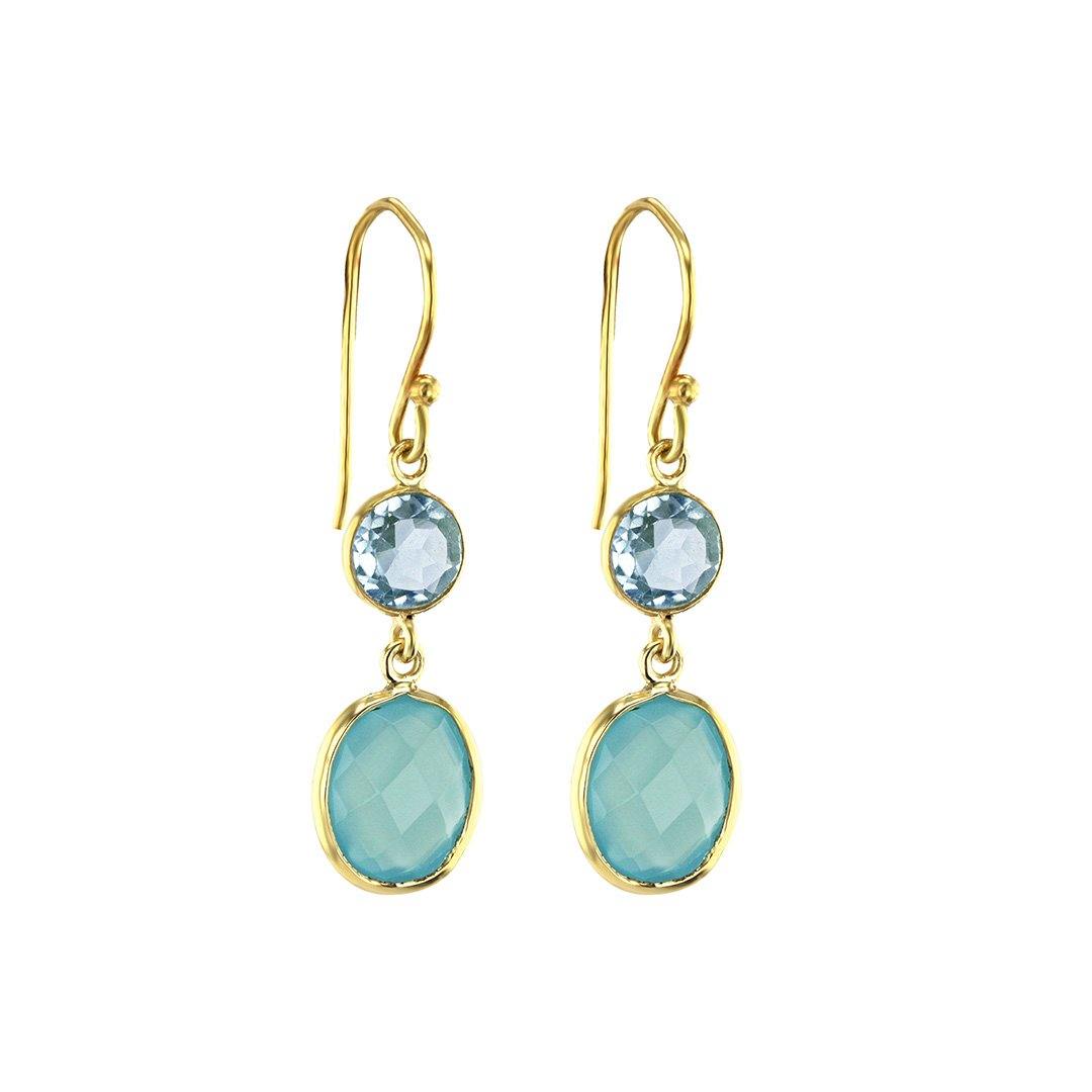 Boucles d'oreilles en Argent 925 doré Or jaune 18k assemblées de Topaze bleue - Maison Di Giorgio