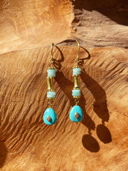 Boucles d'oreilles dorées Or jaune 18k assemblées de Turquoise, Amazonite et Oxyde de zirconium - Maison Di Giorgio