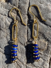 Boucles d'oreilles dorées Or jaune 18k assemblées de Lapis - lazuli - Maison Di Giorgio