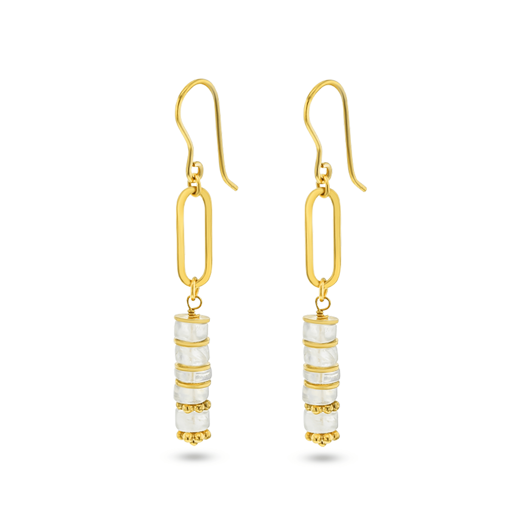 Boucles d'oreilles dorées Or jaune 18k assemblées de Pierre de lune - Maison Di Giorgio