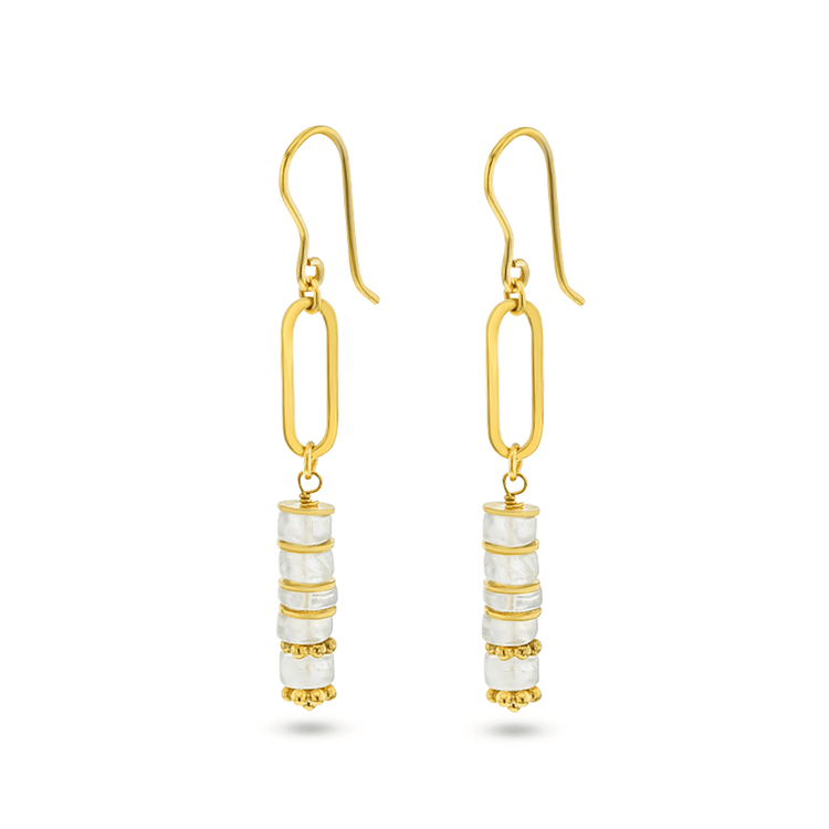 Boucles d'oreilles dorées Or jaune 18k assemblées de Pierre de lune - Maison Di Giorgio