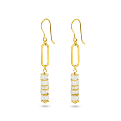 Boucles d'oreilles dorées Or jaune 18k assemblées de Pierre de lune - Maison Di Giorgio