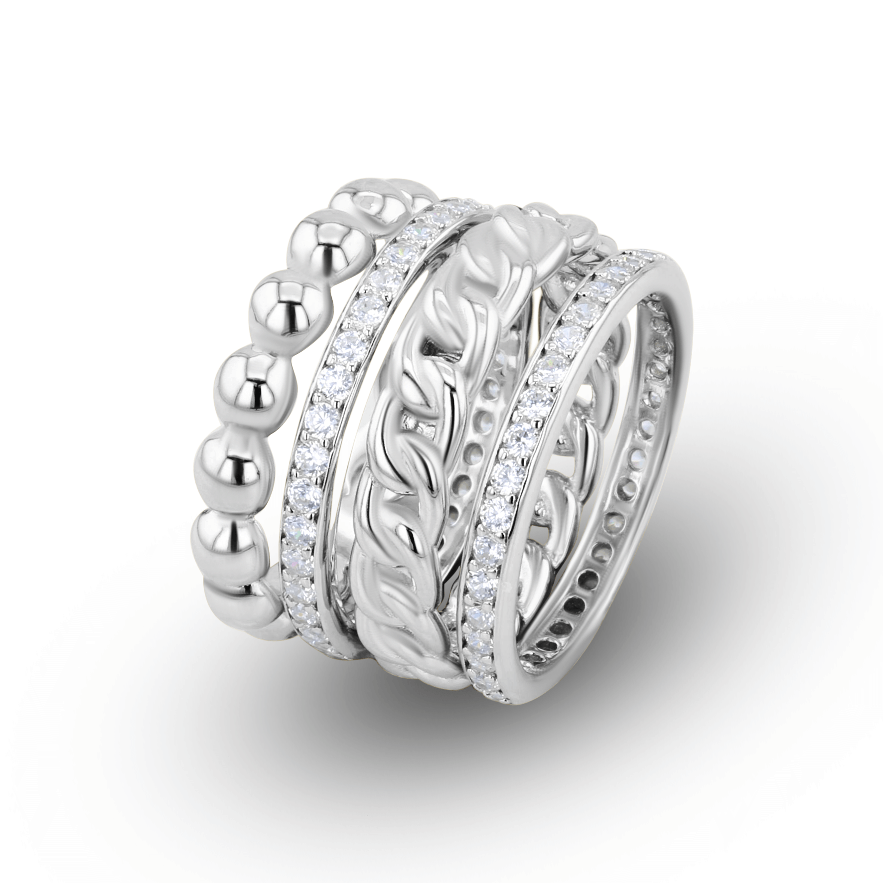 Composition de bagues en Argent 925 plaqué Rhodium assemblées d'Oxyde de zirconium - Maison Di Giorgio