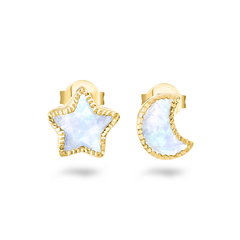 Boucles d'oreilles en Or jaune 9k assemblées de Pierre de lune - Maison Di Giorgio