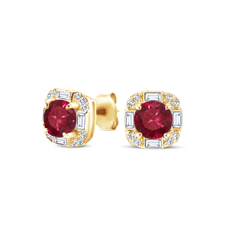 Boucles d'oreilles en Or jaune 9k assemblées de Diamant HSI, Rubis et Topaze blanche - Maison Di Giorgio