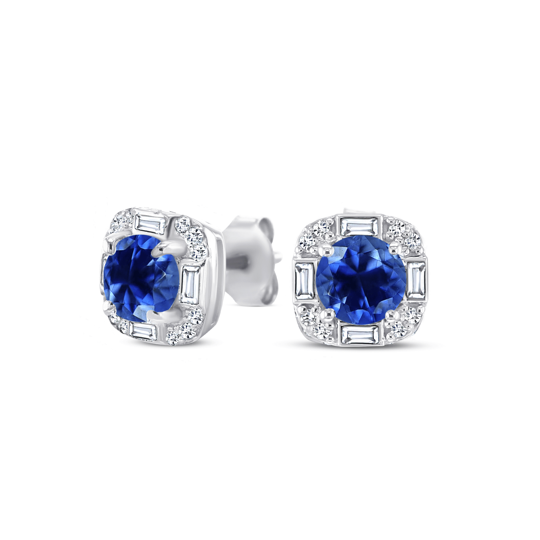 Boucles d'oreilles en Or blanc 9k assemblées de Diamant HSI, Saphir bleu et Topaze blanche - Maison Di Giorgio