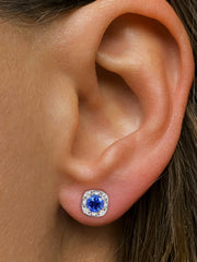 Boucles d'oreilles en Or blanc 9k assemblées de Diamant HSI, Saphir bleu et Topaze blanche - Maison Di Giorgio