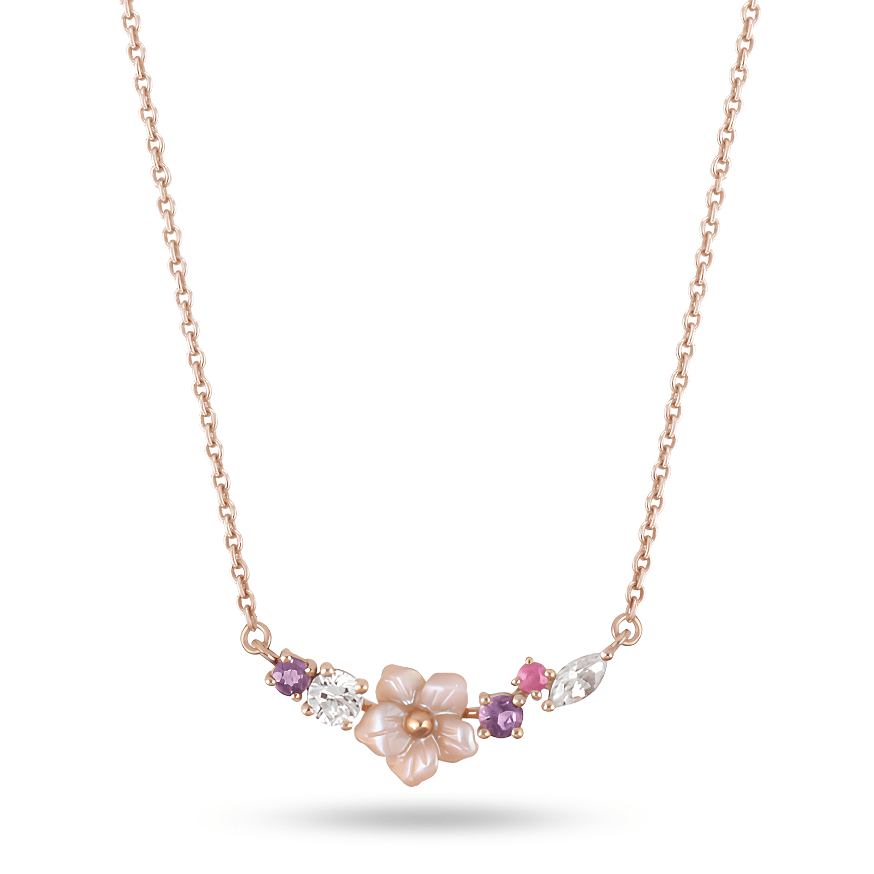 Collier en Or rose 9k assemblé de perle, de Topaze blanche, d'Améthyste Africaine et de Grenat - Maison Di Giorgio