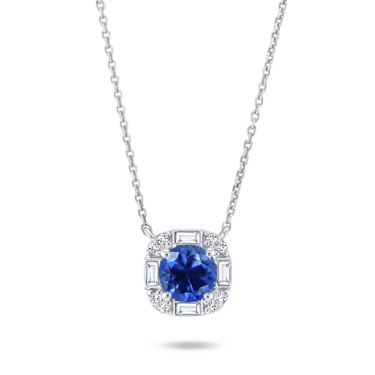 Collier en Or blanc 9k assemblé de Diamant HSI, Saphir bleu et Topaze blanche - Maison Di Giorgio
