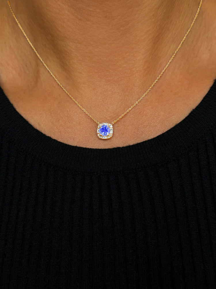 Collier en Or jaune 9k assemblé de Diamant HSI, Tanzanite et Topaze blanche - Maison Di Giorgio