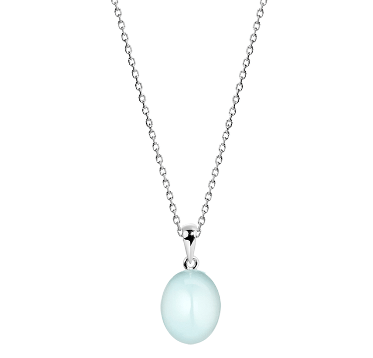 Pendentif en Or blanc 9k assemblé de Calcédoine aqua - Maison Di Giorgio