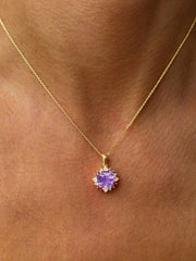 Pendentif en Or jaune 9k assemblé d'Améthyste rose, Quartz rose, Améthyste claire, Grenat rhodolite et de Topaze bleu ciel - Maison Di Giorgio