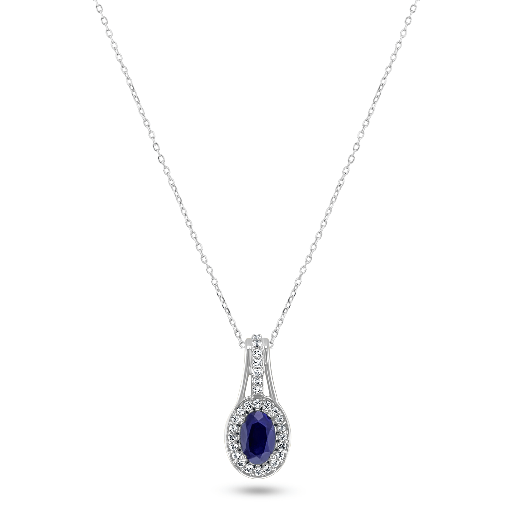 Pendentif en Or blanc 9k assemblé de Topaze blanche et Saphir bleu - Maison Di Giorgio