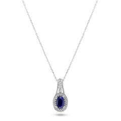 Pendentif en Or blanc 9k assemblé de Topaze blanche et Saphir bleu - Maison Di Giorgio