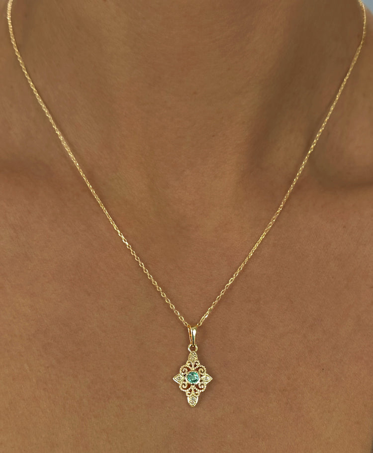 Pendentif en Or jaune 9k assemblé de Diamant HSI et Émeraude - Maison Di Giorgio