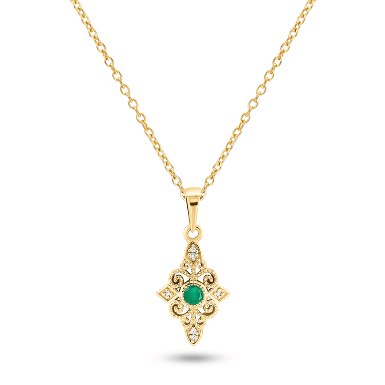 Pendentif en Or jaune 9k assemblé de Diamant HSI et Émeraude - Maison Di Giorgio