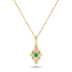 Pendentif en Or jaune 9k assemblé de Diamant HSI et Émeraude - Maison Di Giorgio