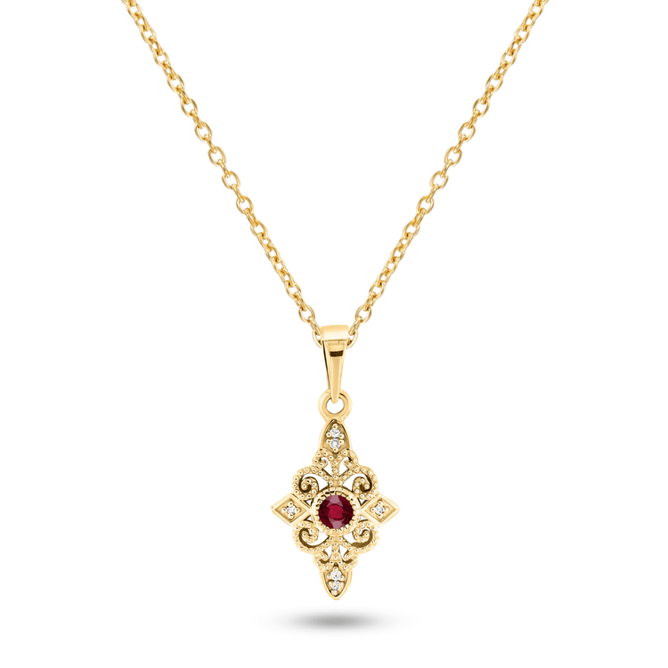 Pendentif en Or jaune 9k assemblé de Diamant HSI et Rubis - Maison Di Giorgio