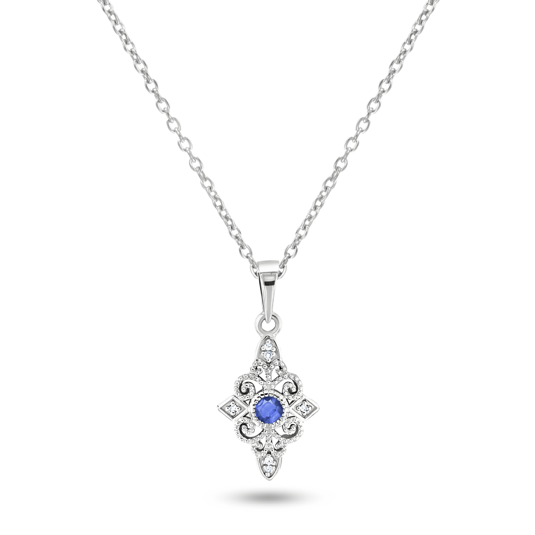 Pendentif en Or blanc 9k assemblé de Diamant HSI et Saphir - Maison Di Giorgio