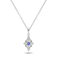 Pendentif en Or blanc 9k assemblé de Diamant HSI et Saphir - Maison Di Giorgio