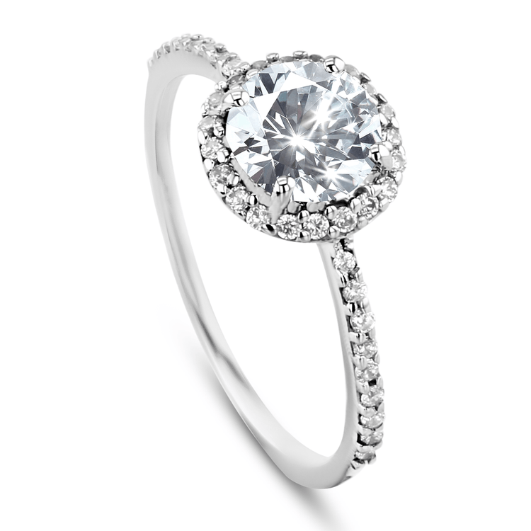 Bague en Or blanc 9k assemblée de Diamant HSI et Topaze blanche - Maison Di Giorgio