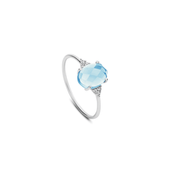 Bague en Or blanc 9k assemblée de Diamant HSI et Topaze bleue - Maison Di Giorgio