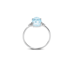 Bague en Or blanc 9k assemblée de Diamant HSI et Topaze bleue - Maison Di Giorgio