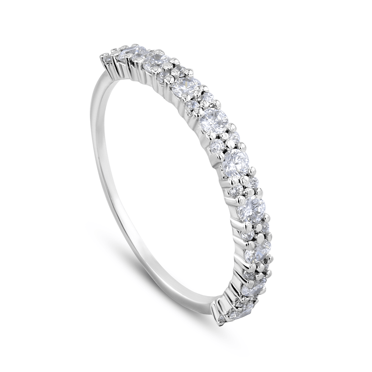 Bague en Or blanc 9k assemblée de Diamant HSI et Topaze blanche - Maison Di Giorgio