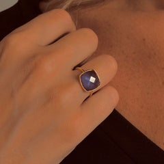 Bague en Or jaune 9k assemblée de Quartz tanzanite - Maison Di Giorgio