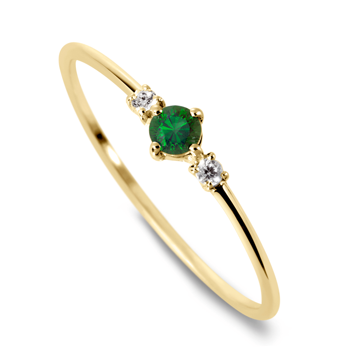 Bague en Or jaune 9k assemblée de Diamant HSI et Émeraude - Maison Di Giorgio