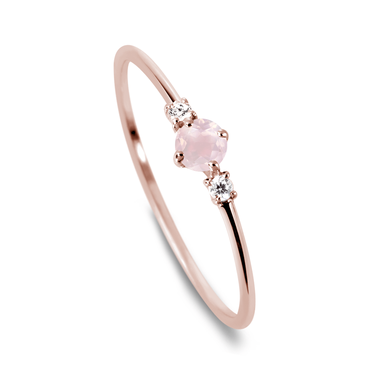 Anillo en oro rosa de 9k ensamblado con diamante HSI y cuarzo rosa