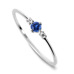 Bague en Or blanc 9k assemblée de Diamant HSI et Saphir bleu - Maison Di Giorgio