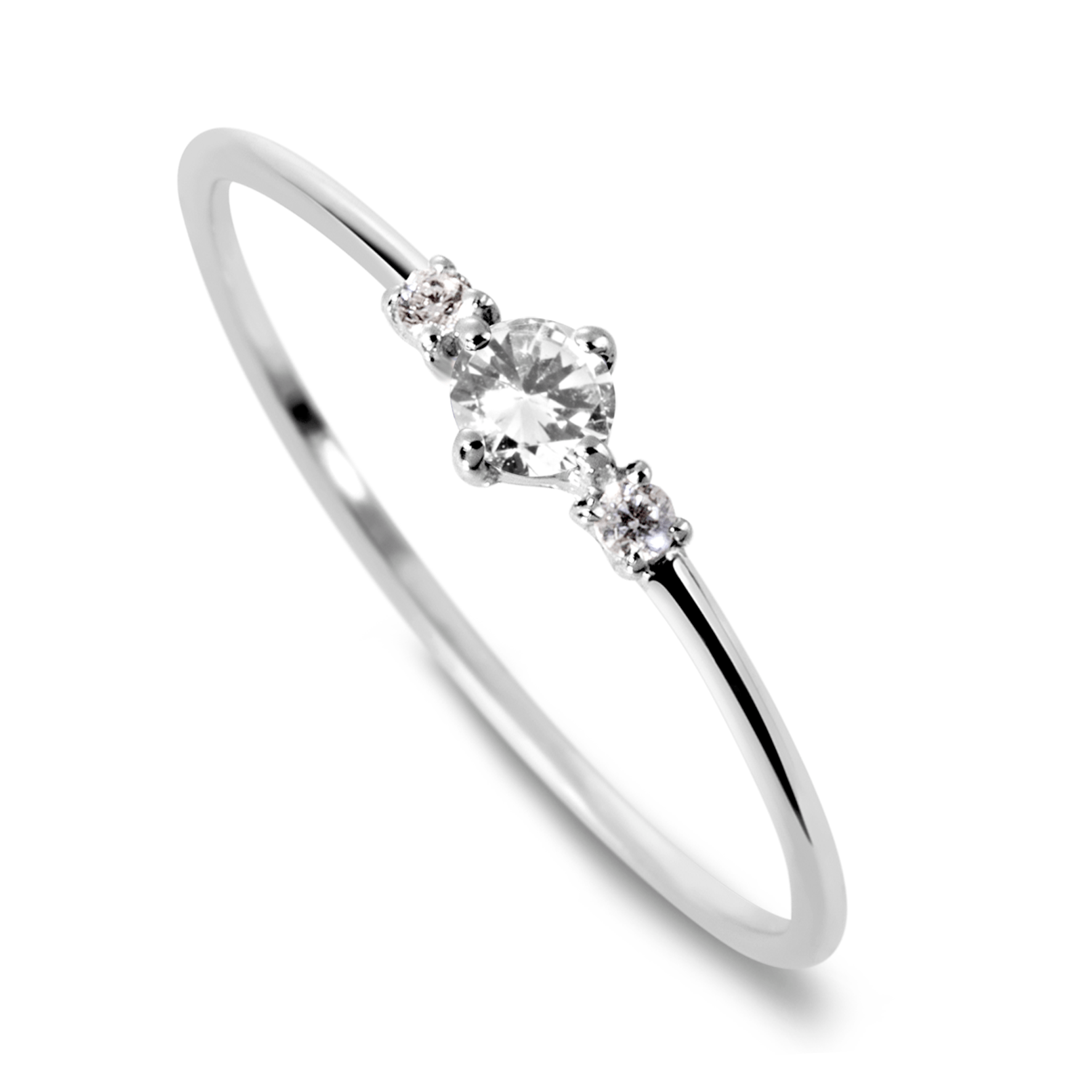 Bague en Or blanc 9k assemblée de Diamant HSI et Topaze blanche - Maison Di Giorgio