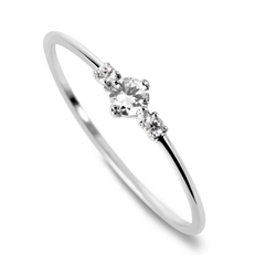 Bague en Or blanc 9k assemblée de Diamant HSI et Topaze blanche - Maison Di Giorgio