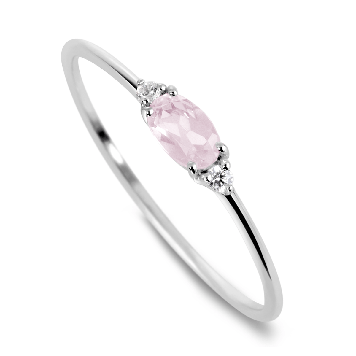 Bague en Or blanc 9k assemblée de Diamant HSI et Quartz rose - Maison Di Giorgio