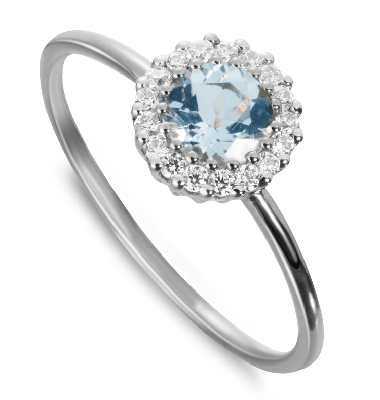 Bague en or blanc 9k rhodié, Diamant et Topaze - Maison Di Giorgio