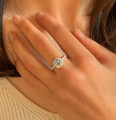 Bague en Or blanc 9k assemblée de Diamant HSI et Topaze bleue - Maison Di Giorgio