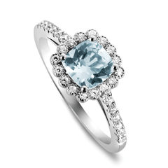 Bague en Or blanc 9k assemblée de Diamant HSI et Topaze bleue - Maison Di Giorgio